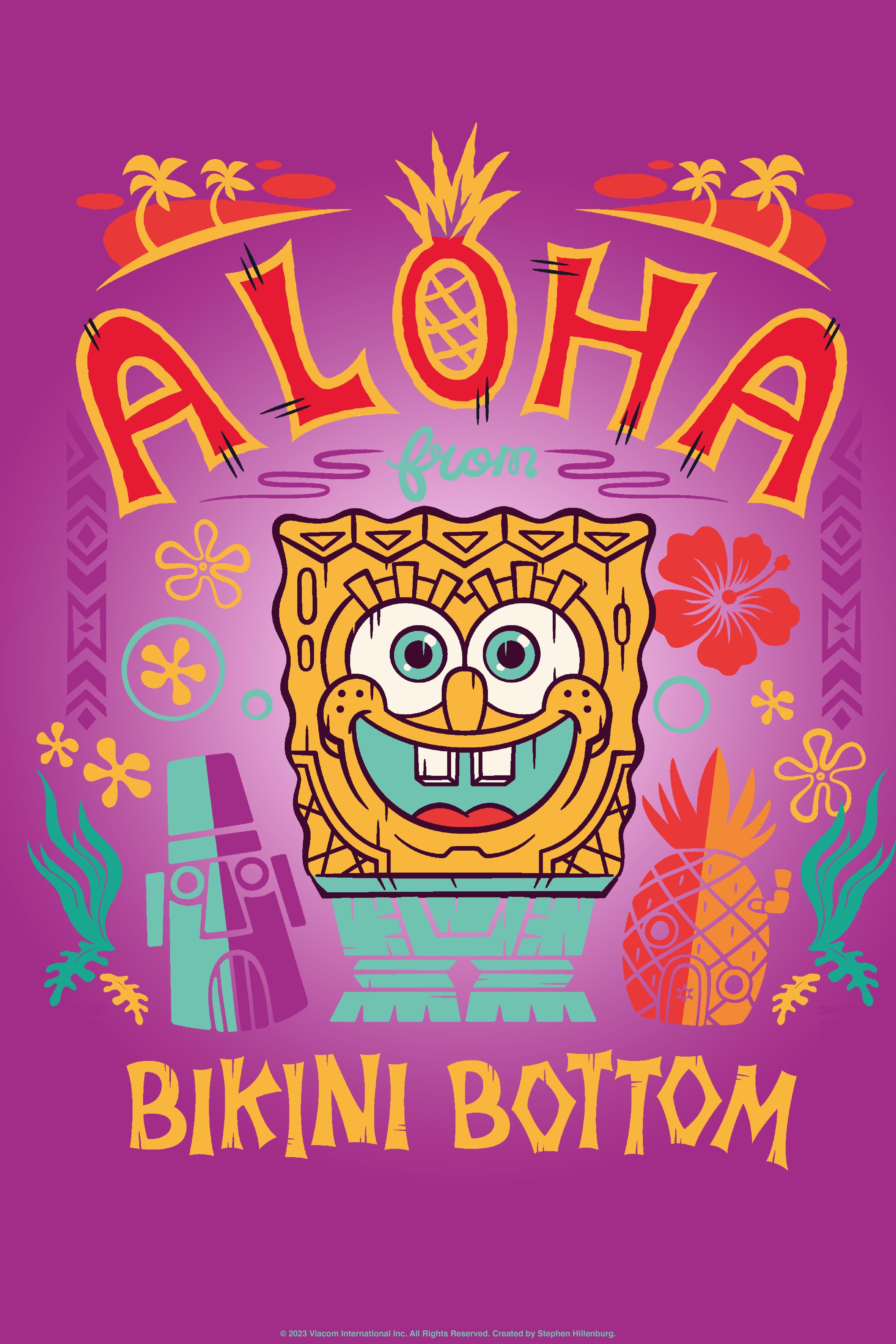 Spongebob Squarepants Aloha From Bikini Bottom Poster, WHITE, hi-res