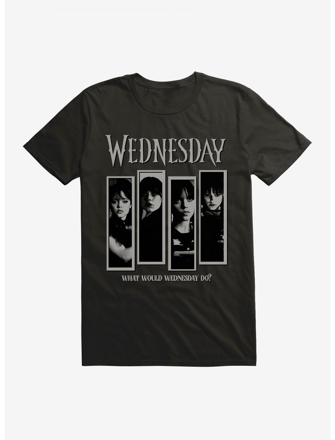 Wednesday What Would Wednesday Do? Panels T-Shirt, BLACK, hi-res