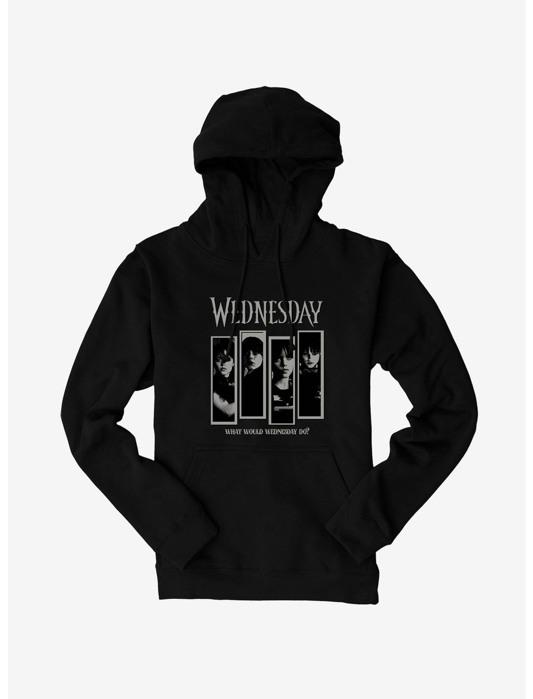 Wednesday What Would Wednesday Do? Panels Hoodie, BLACK, hi-res