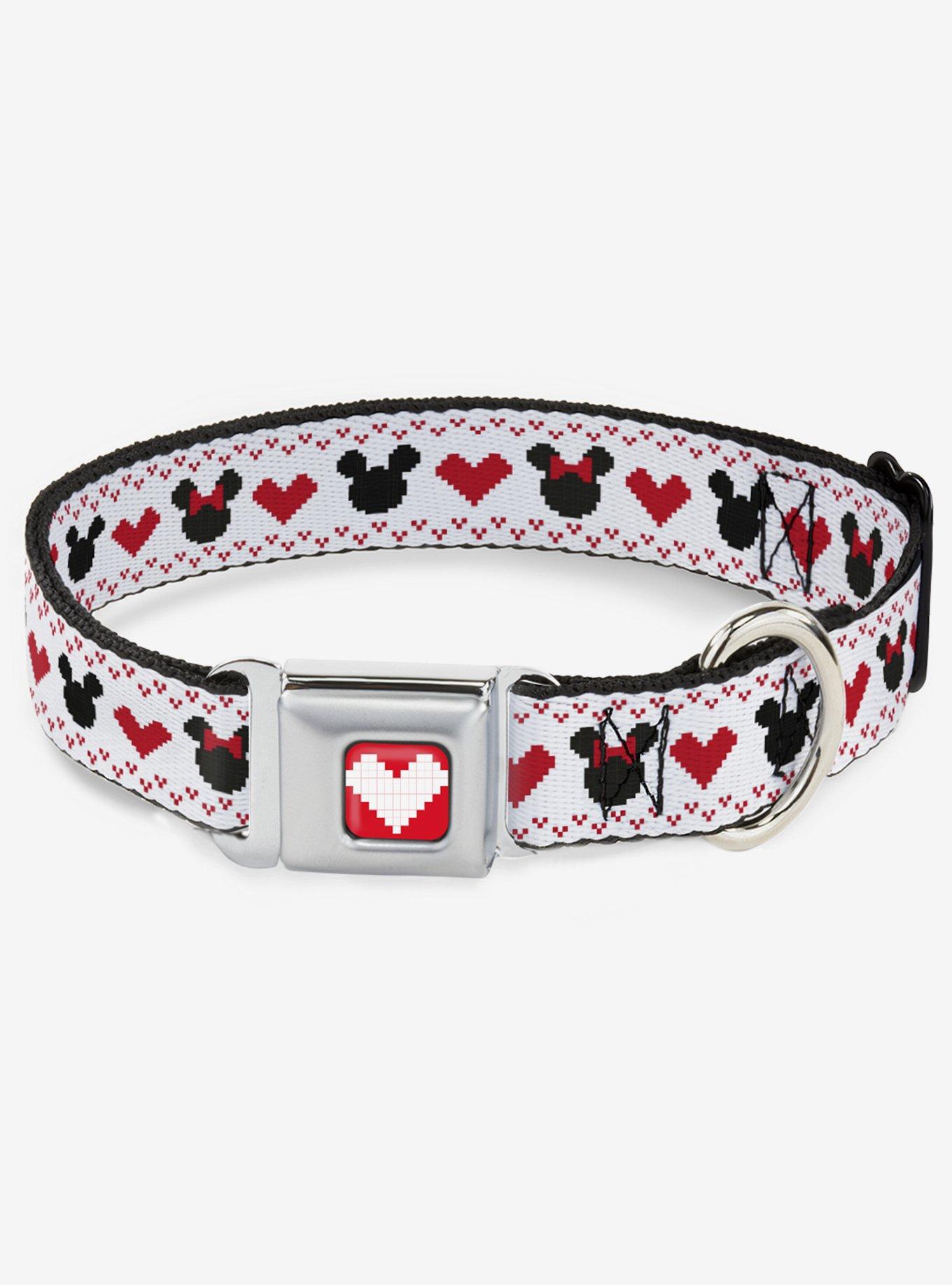 BUCKLEDOWN Disney Mickey Mouse And Minnie Mouse Heart Sweater Seatbelt Buckle Dog Collar