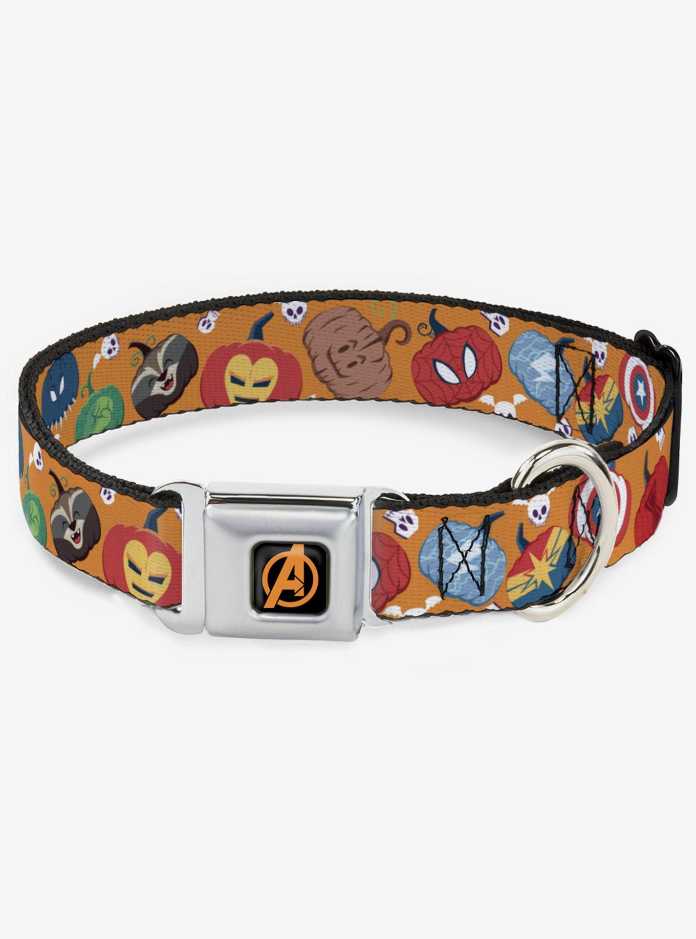 Marvel Avengers Halloween Jack O Lantern Pumpkin Seatbelt Buckle Dog Collar, ORANGE, hi-res