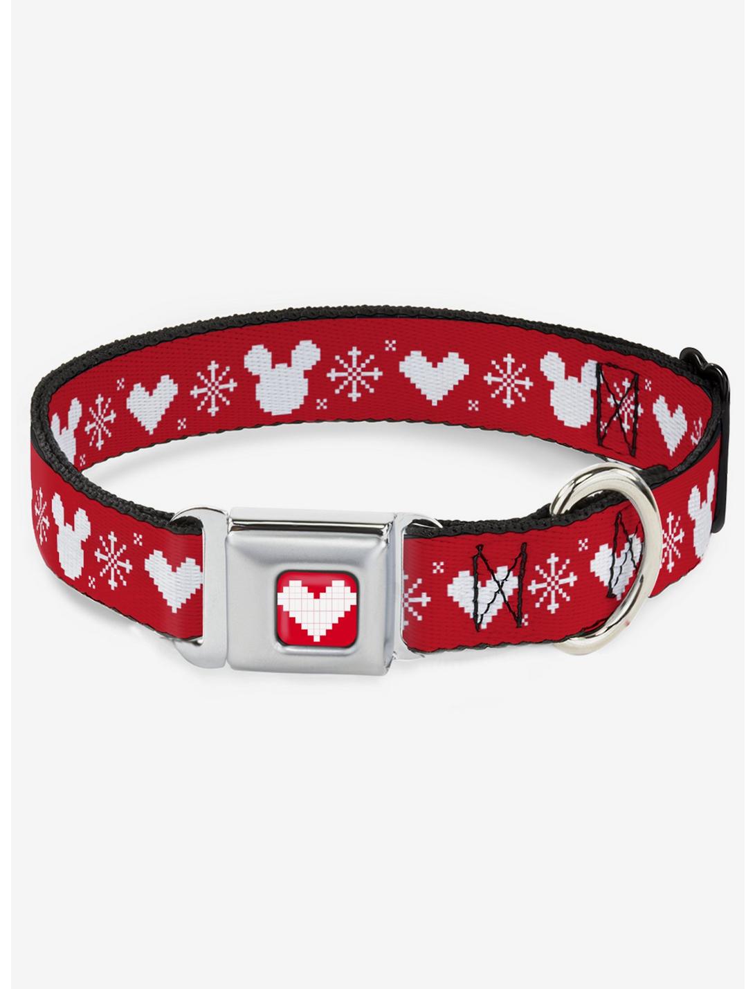 Disney Mickey Mouse Heart Sweater Stitch Seatbelt Buckle Dog Collar, RED, hi-res
