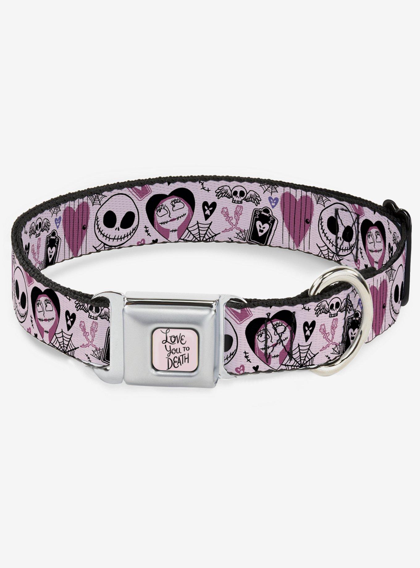 The Nightmare Before Christmas Jack And Sally Doodles Seatbelt Buckle Dog Collar, PINK, hi-res