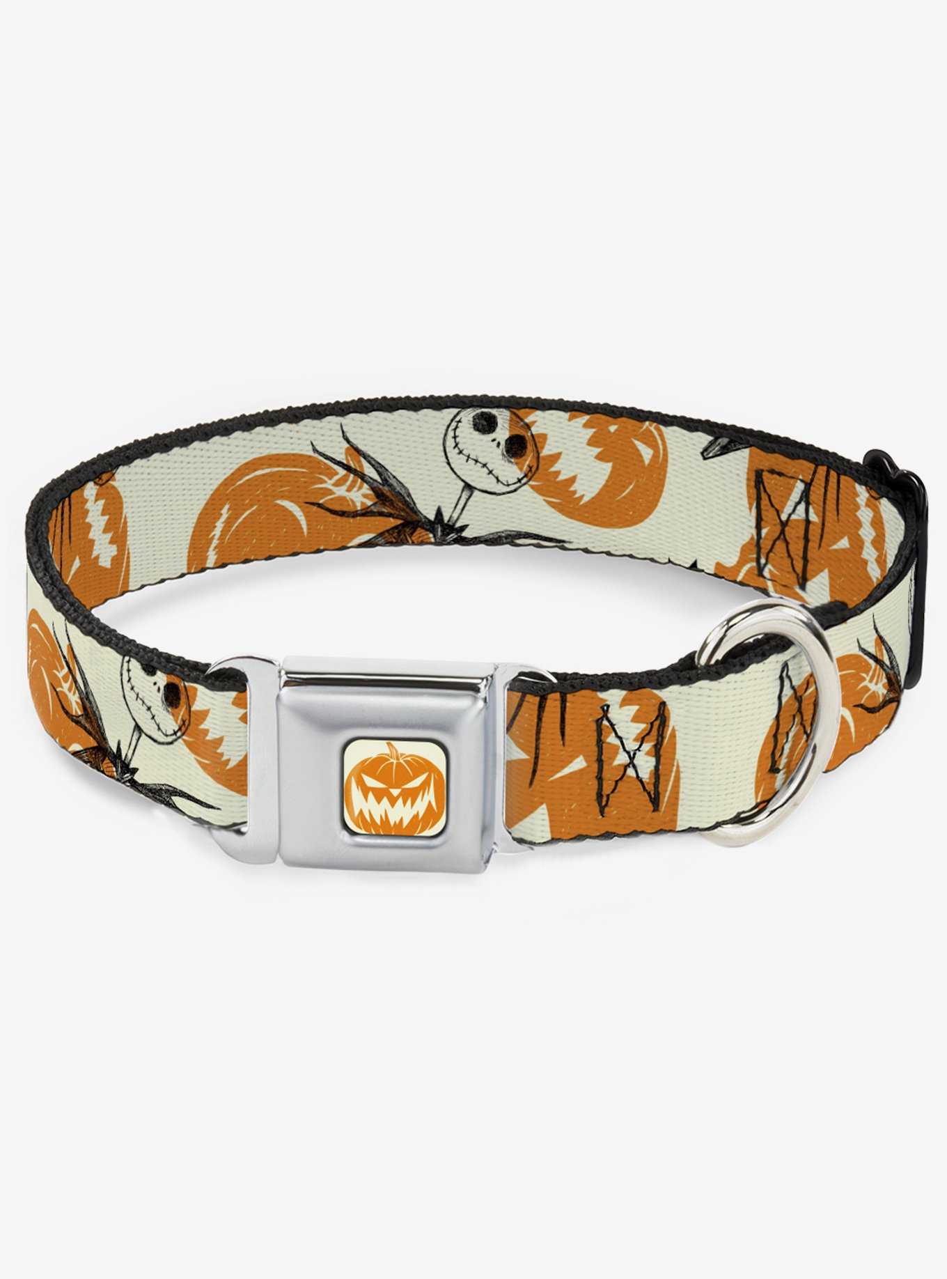 The Nightmare Before Christmas Jack Pose And Pumpkins Seatbelt Buckle Dog Collar, , hi-res