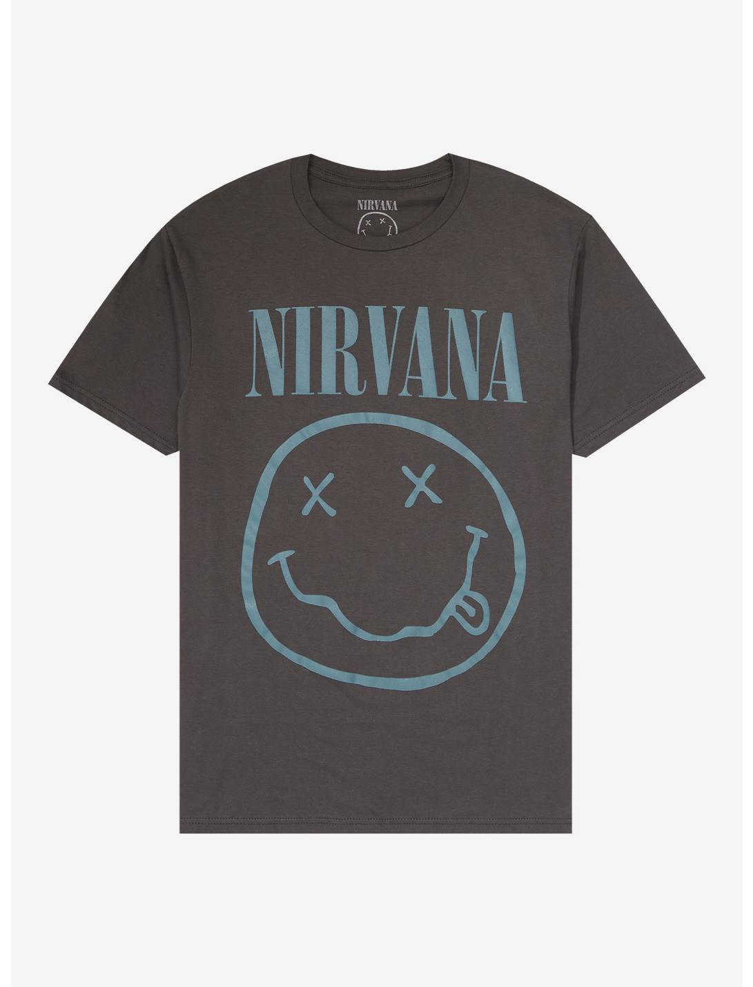 Nirvana Smile Face Charcoal Wash Boyfriend Fit Girls T-Shirt, CHARCOAL  GREY, hi-res