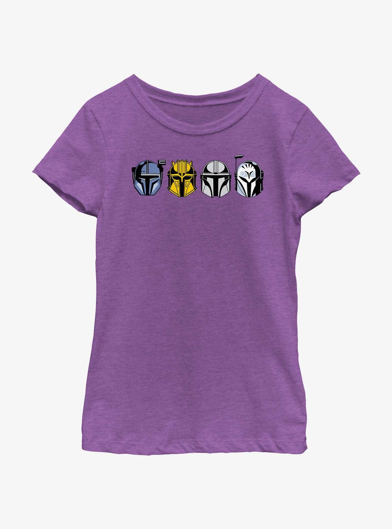 Star Wars The Mandalorian Helmet Lineup Youth Girls T-Shirt, PURPLE BERRY, hi-res