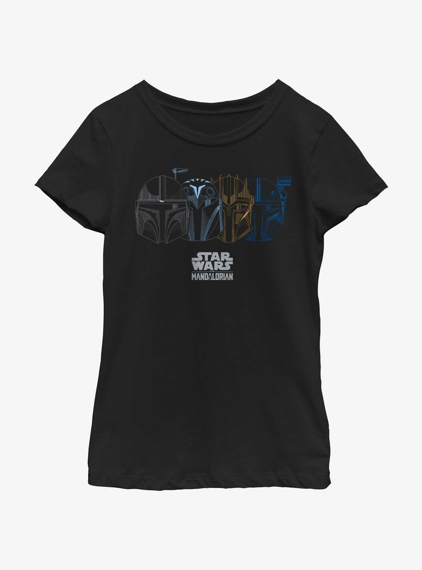 Star Wars The Mandalorian Helmet Logo Youth Girls T-Shirt - BLACK