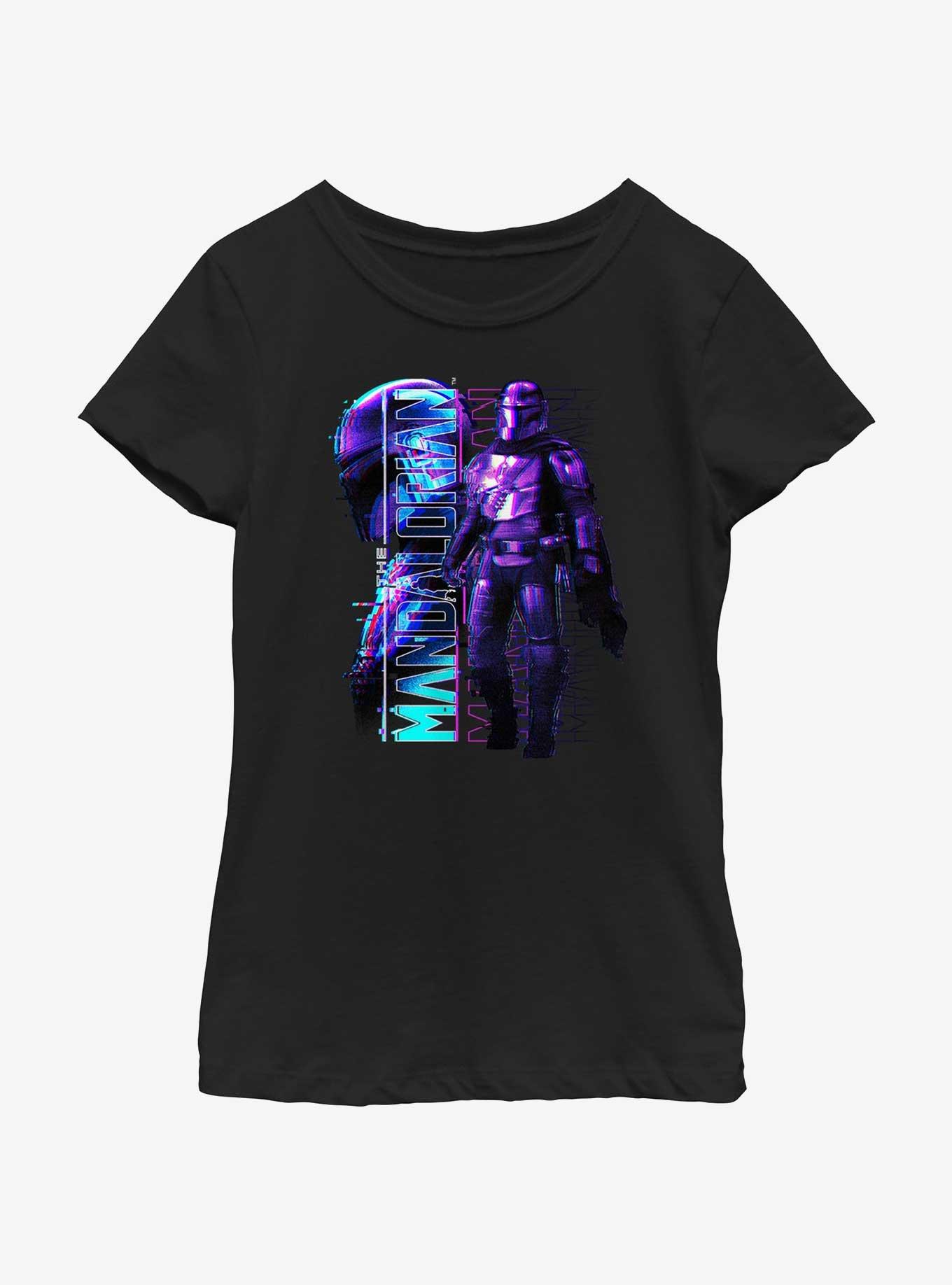 Star Wars The Mandalorian Mando Glitch Youth Girls T-Shirt, BLACK, hi-res