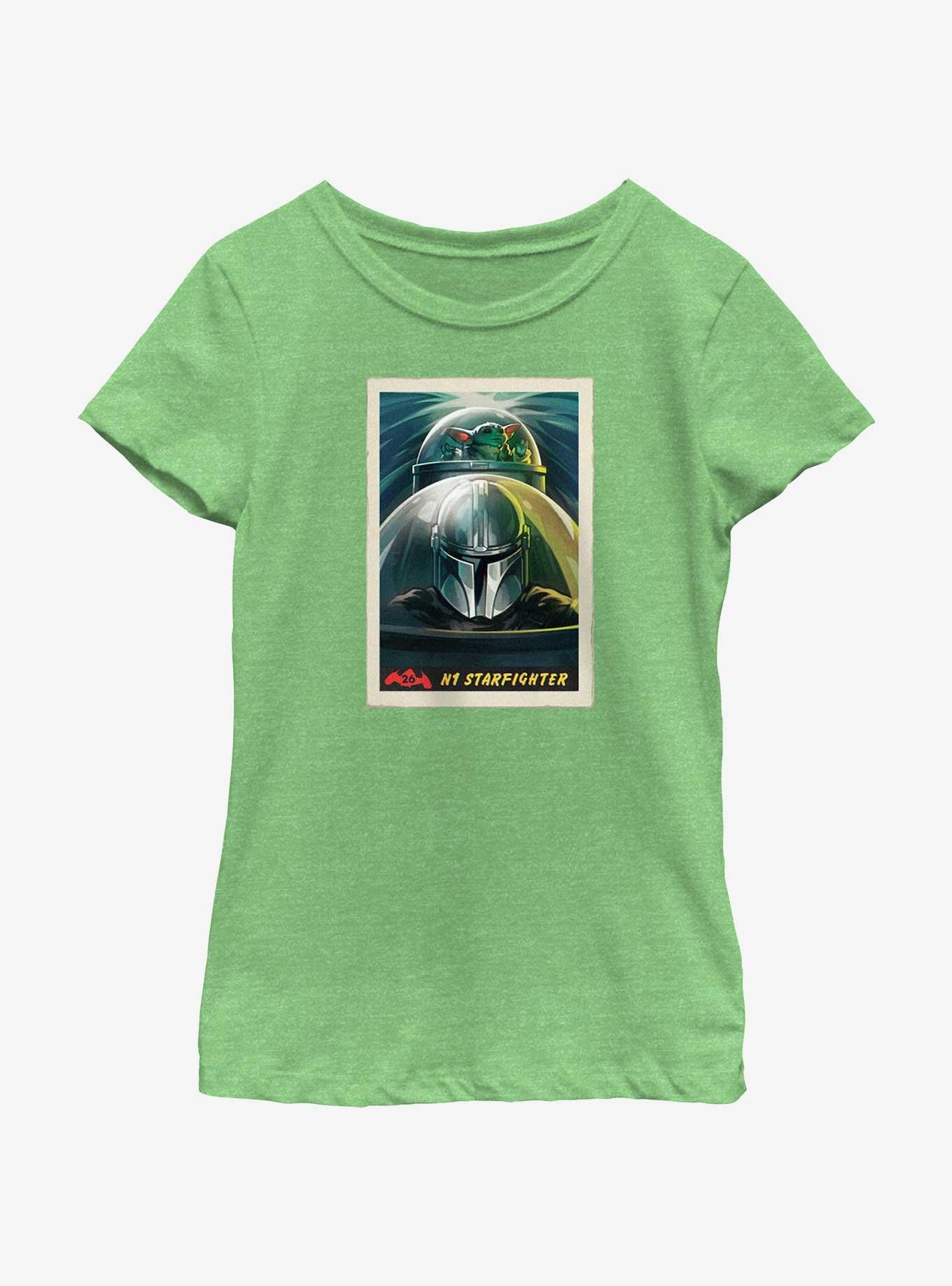 Star Wars The Mandalorian Grogu & Mando N-1 Starfighter Poster Youth Girls T-Shirt, GRN APPLE, hi-res