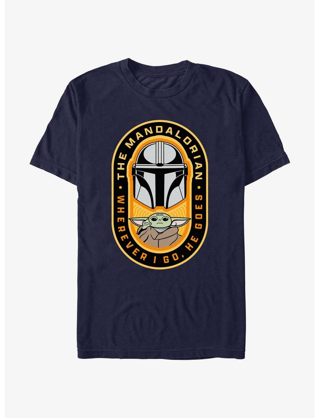 Star Wars The Mandalorian Where I Go, He Goes Badge T-Shirt, NAVY, hi-res