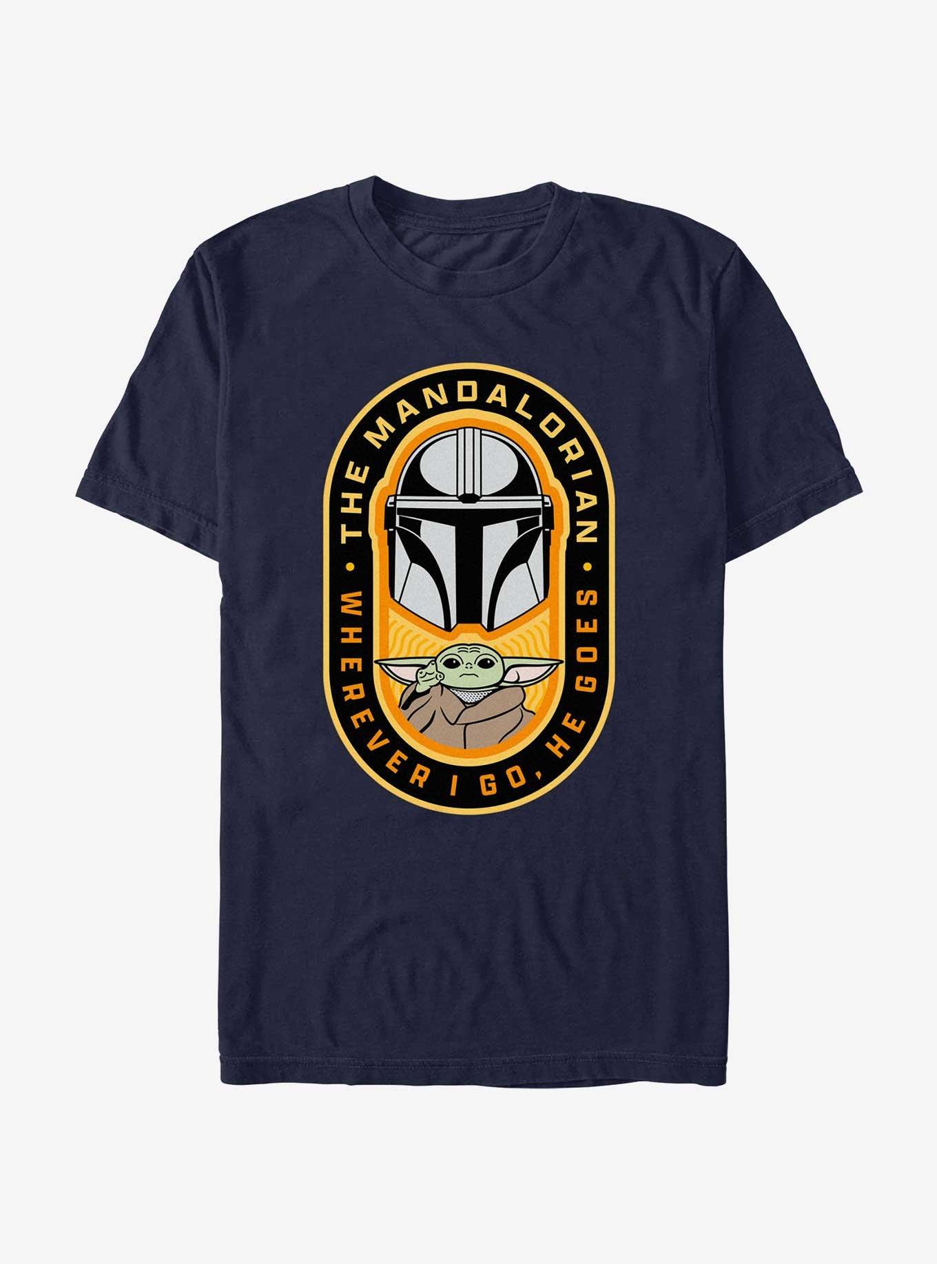 Star Wars The Mandalorian Where I Go, He Goes Badge T-Shirt, NAVY, hi-res