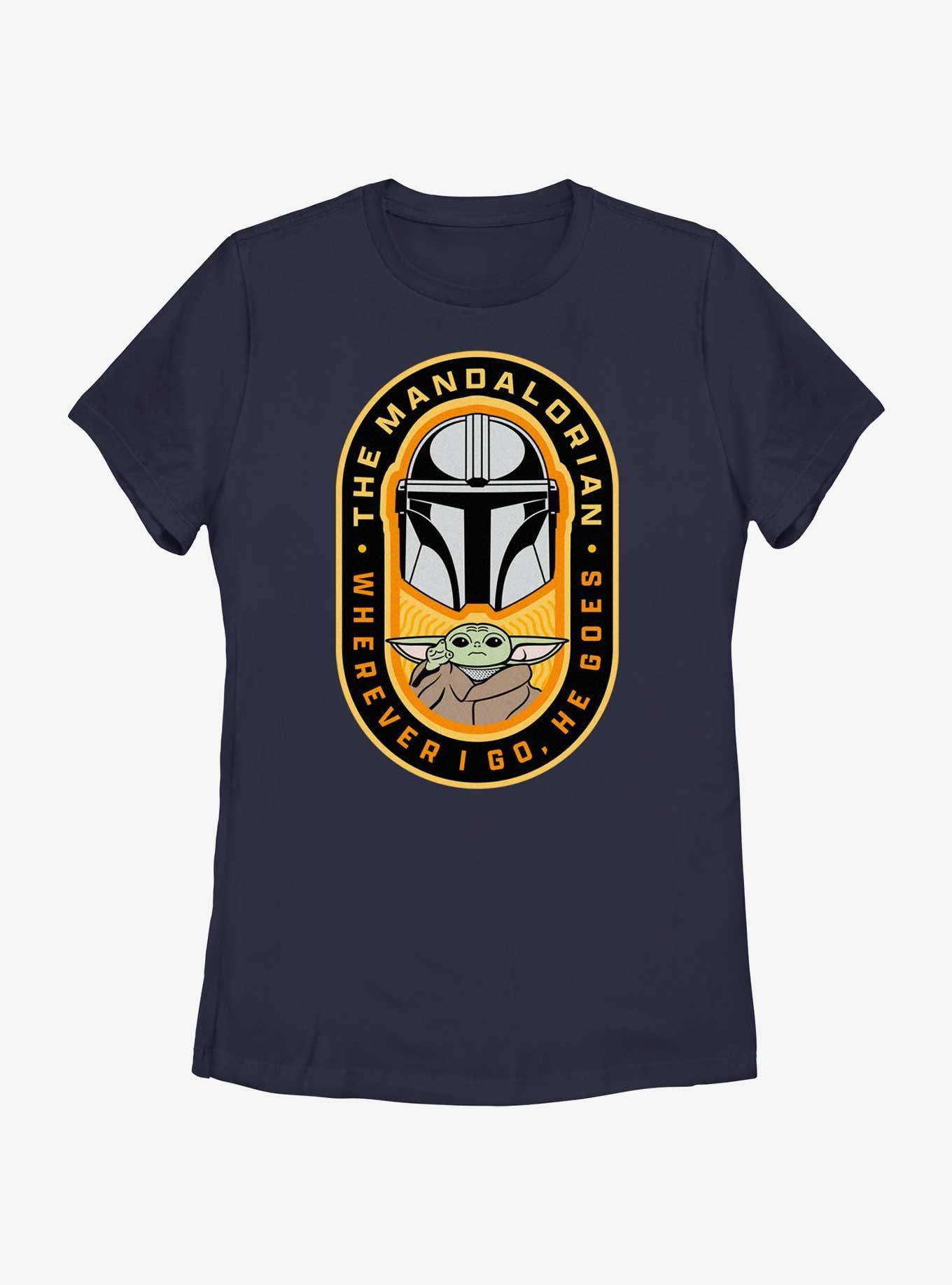 Star Wars The Mandalorian Where I Go, He Goes Badge Womens T-Shirt, NAVY, hi-res