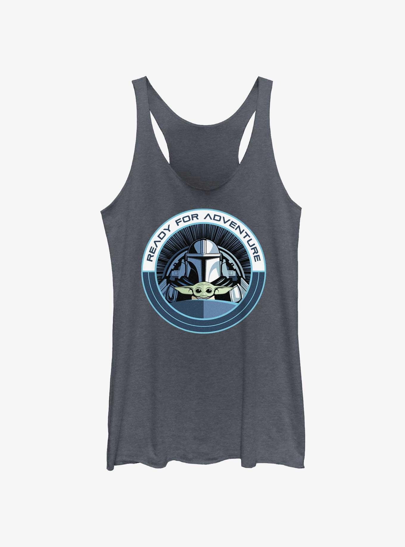 Star Wars The Mandalorian Grogu & Mando Ready For Adventure Badge Womens Tank Top, NAVY HTR, hi-res