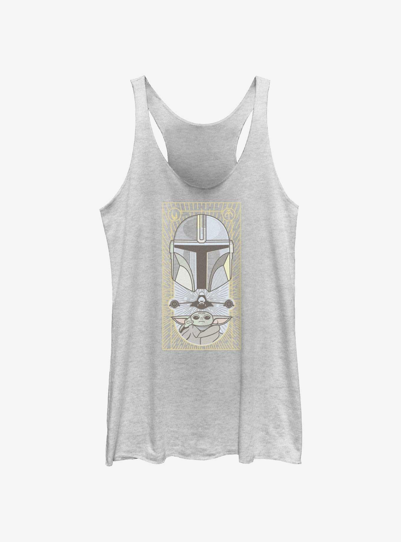 Star Wars The Mandalorian Grogu & Mando Clan Mudhorn Card Womens Tank Top, WHITE HTR, hi-res