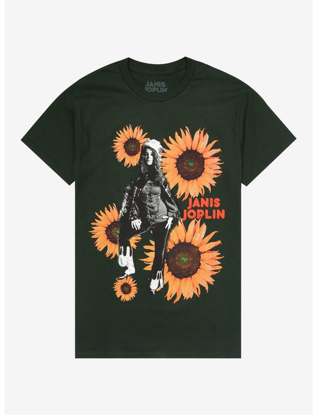 Janis Joplin Sunflowers Boyfriend Fit Girls T-Shirt, DARK GREEN, hi-res