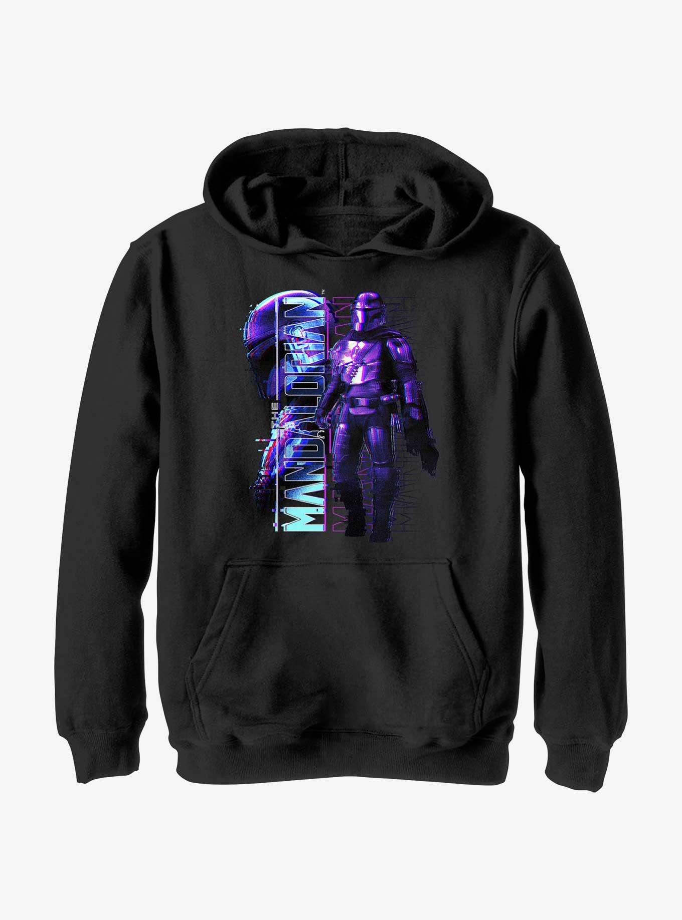 Star Wars The Mandalorian Mando Glitch Youth Hoodie, BLACK, hi-res