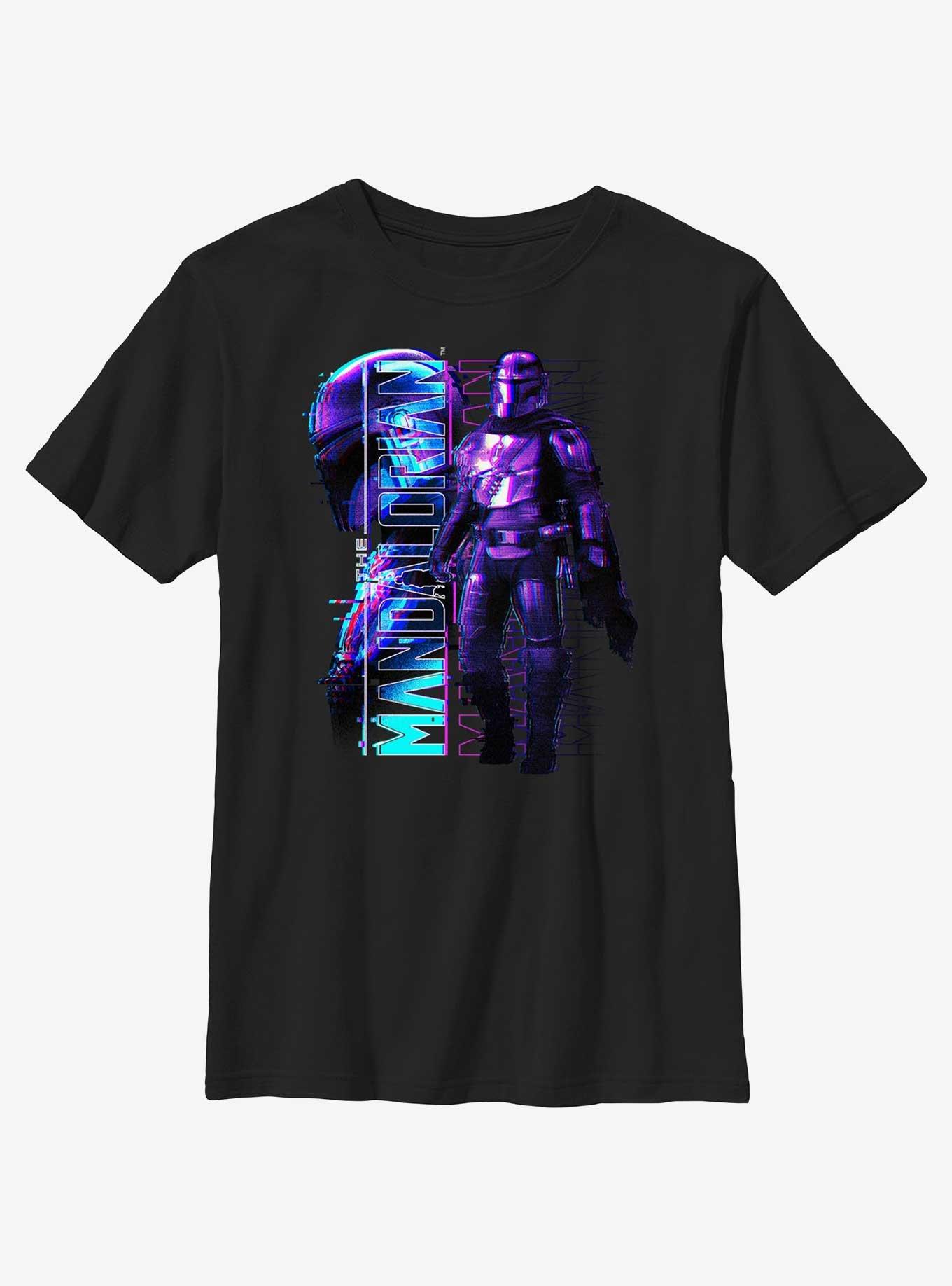 Star Wars The Mandalorian Mando Glitch Youth T-Shirt, BLACK, hi-res