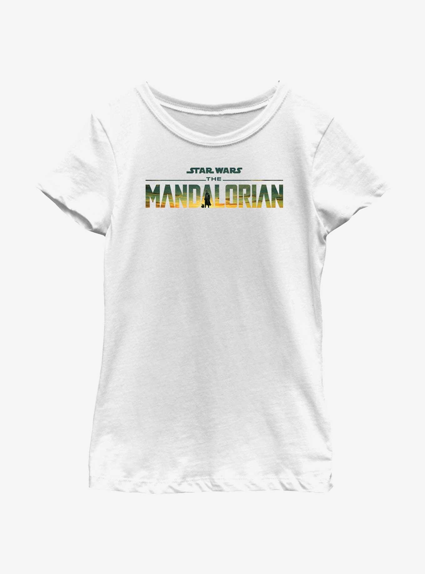 Star Wars The Mandalorian Desert Sunset Logo Youth Girls T-Shirt, WHITE, hi-res