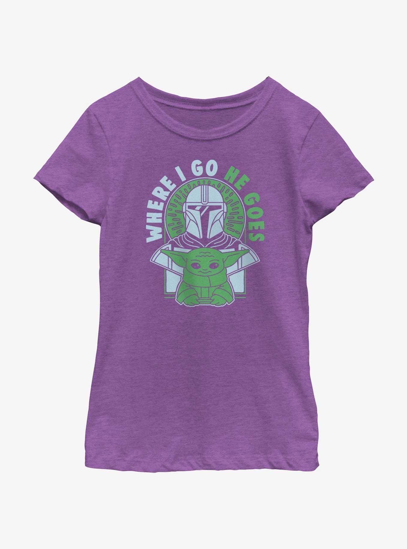 Star Wars The Mandalorian Where I Go, He Goes Youth Girls T-Shirt, PURPLE BERRY, hi-res