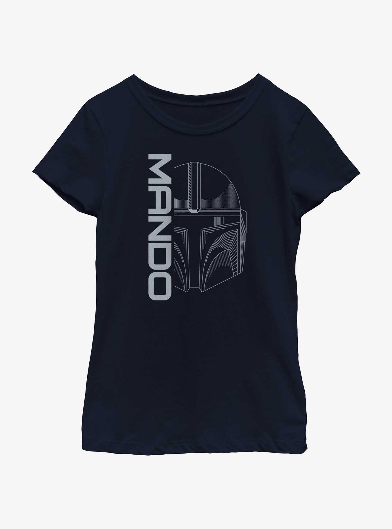 Star Wars The Mandalorian Line Art Mando Head Youth Girls T-Shirt, , hi-res