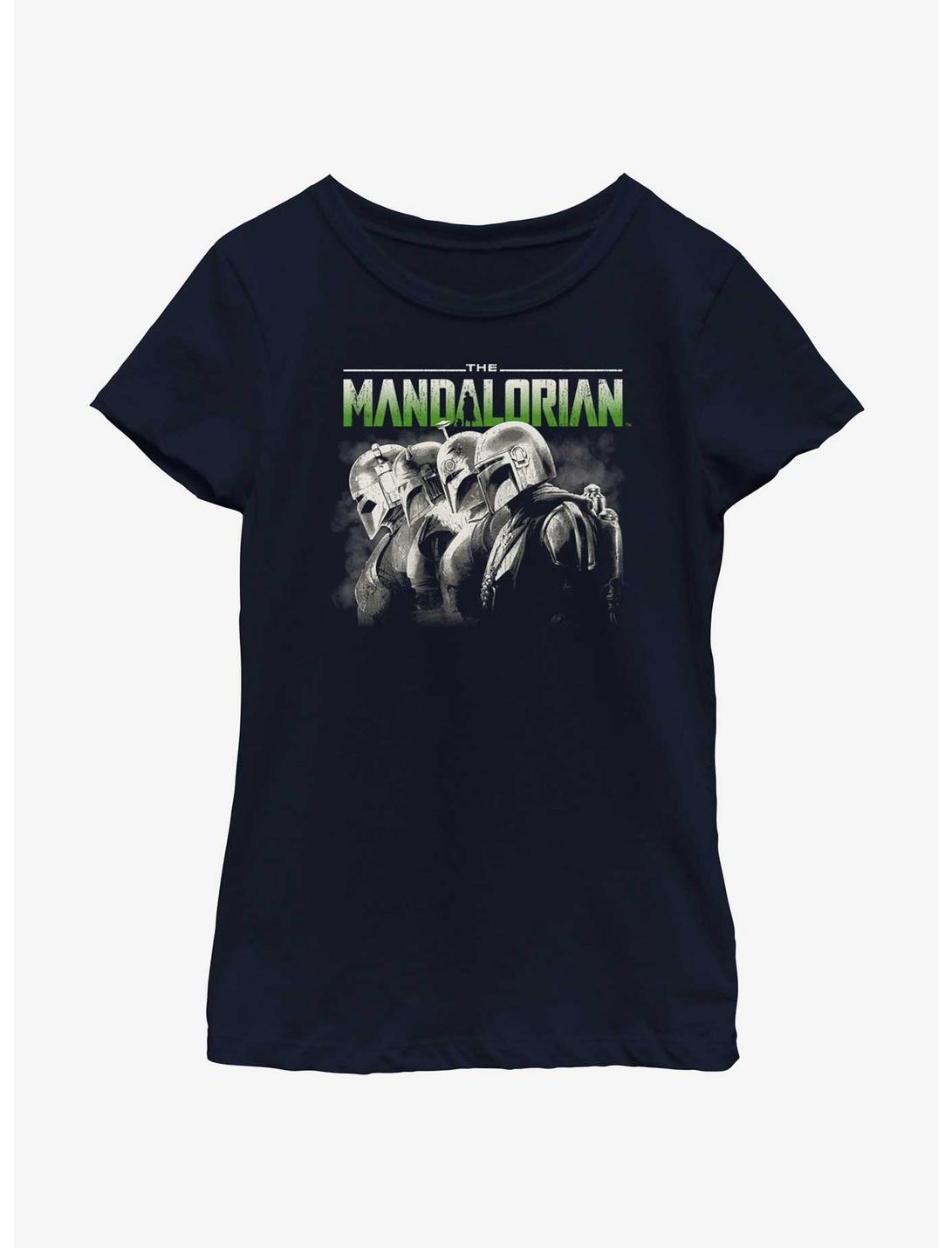 Star Wars The Mandalorian Grunge Mandalorians Lineup Youth Girls T-Shirt, NAVY, hi-res
