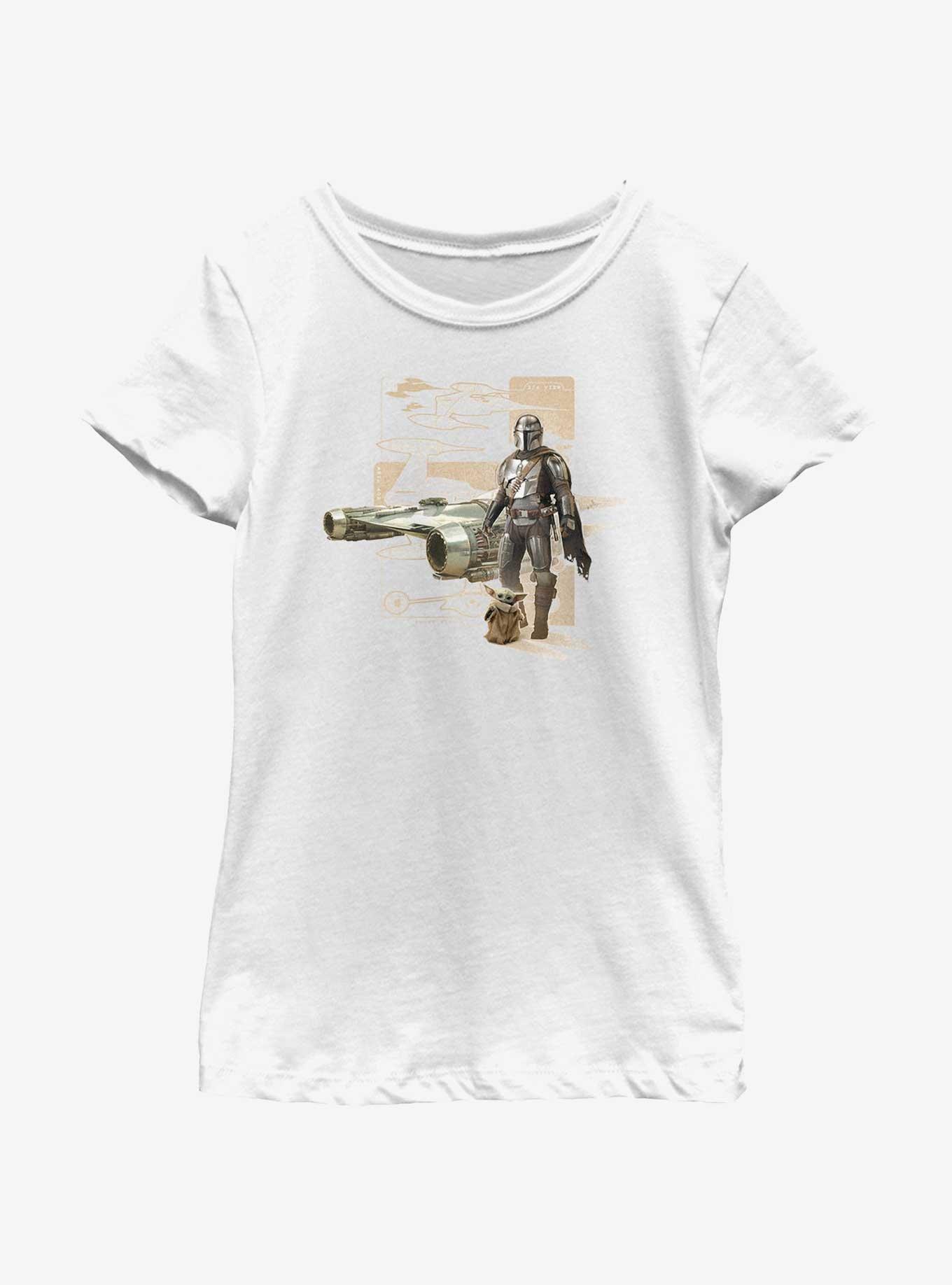 Star Wars The Mandalorian Mando N-1 Starfighter Schematic Youth Girls T-Shirt, , hi-res