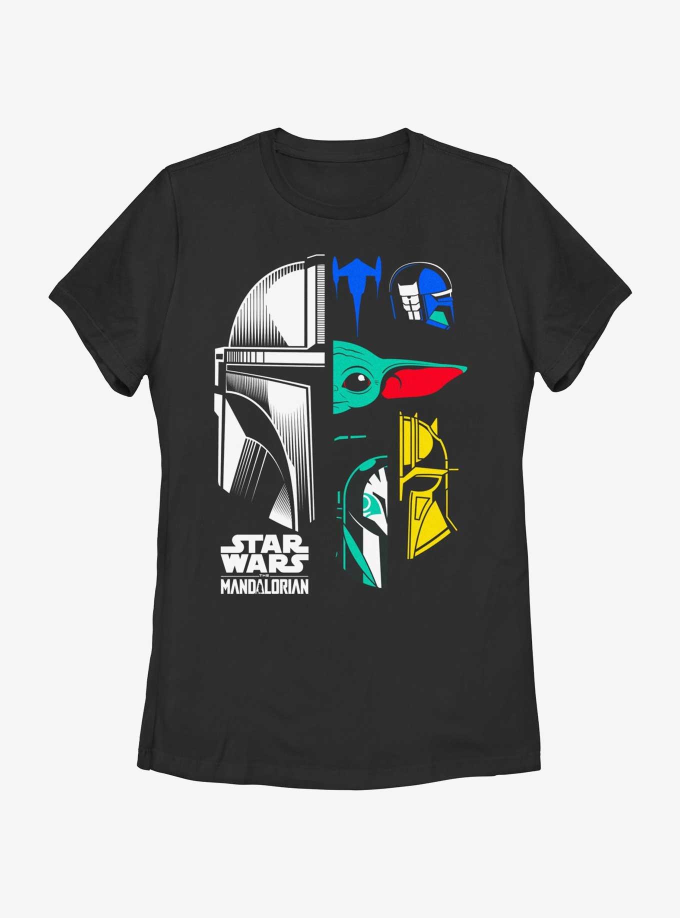 Star Wars The Mandalorian Grogu & Mando Helmet Split Womens T-Shirt, BLACK, hi-res