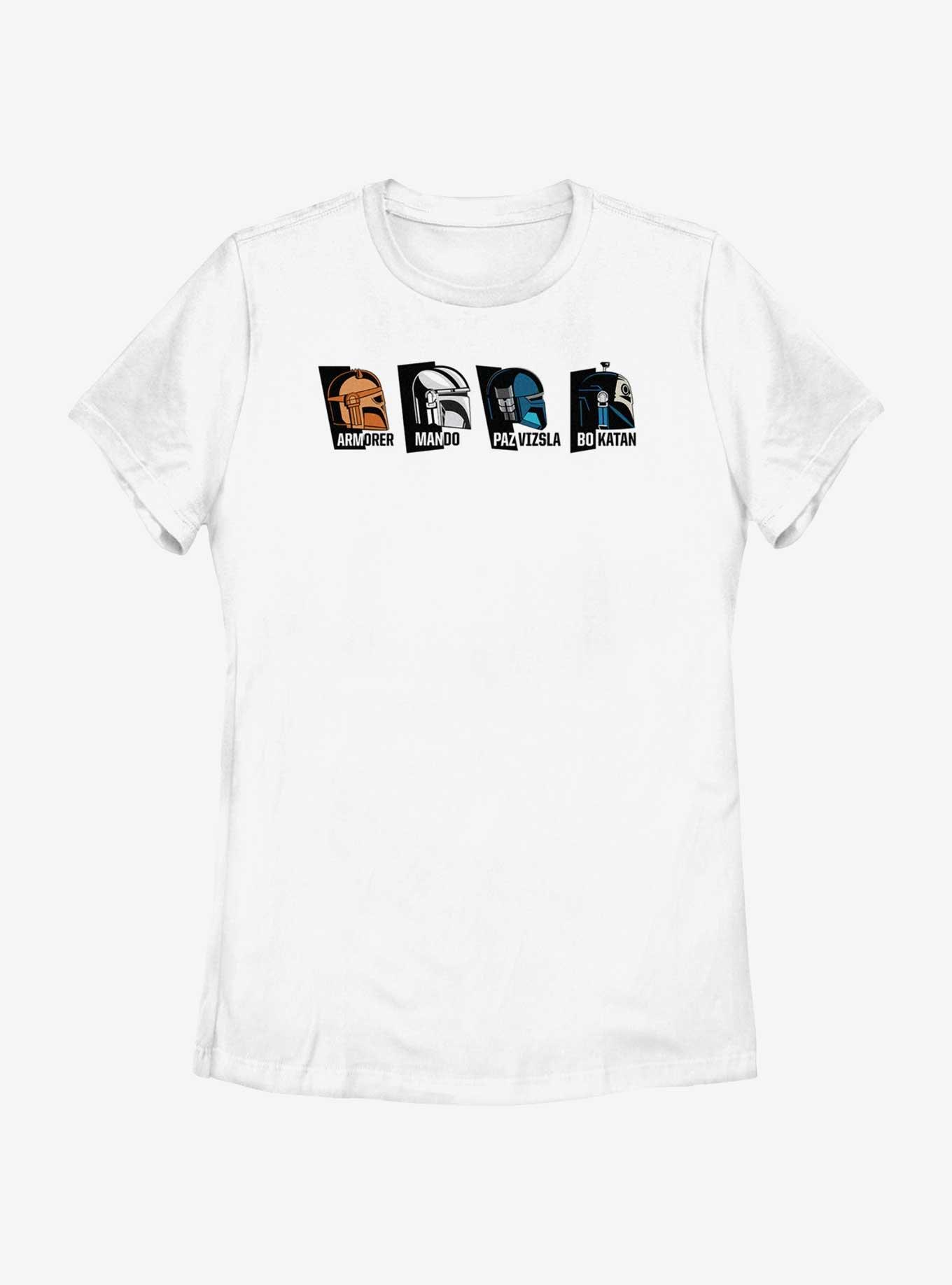 Star Wars The Mandalorian Helmet Heads Armorer, Mando, Paz Vizsla & Bo-Katan Womens T-Shirt, , hi-res