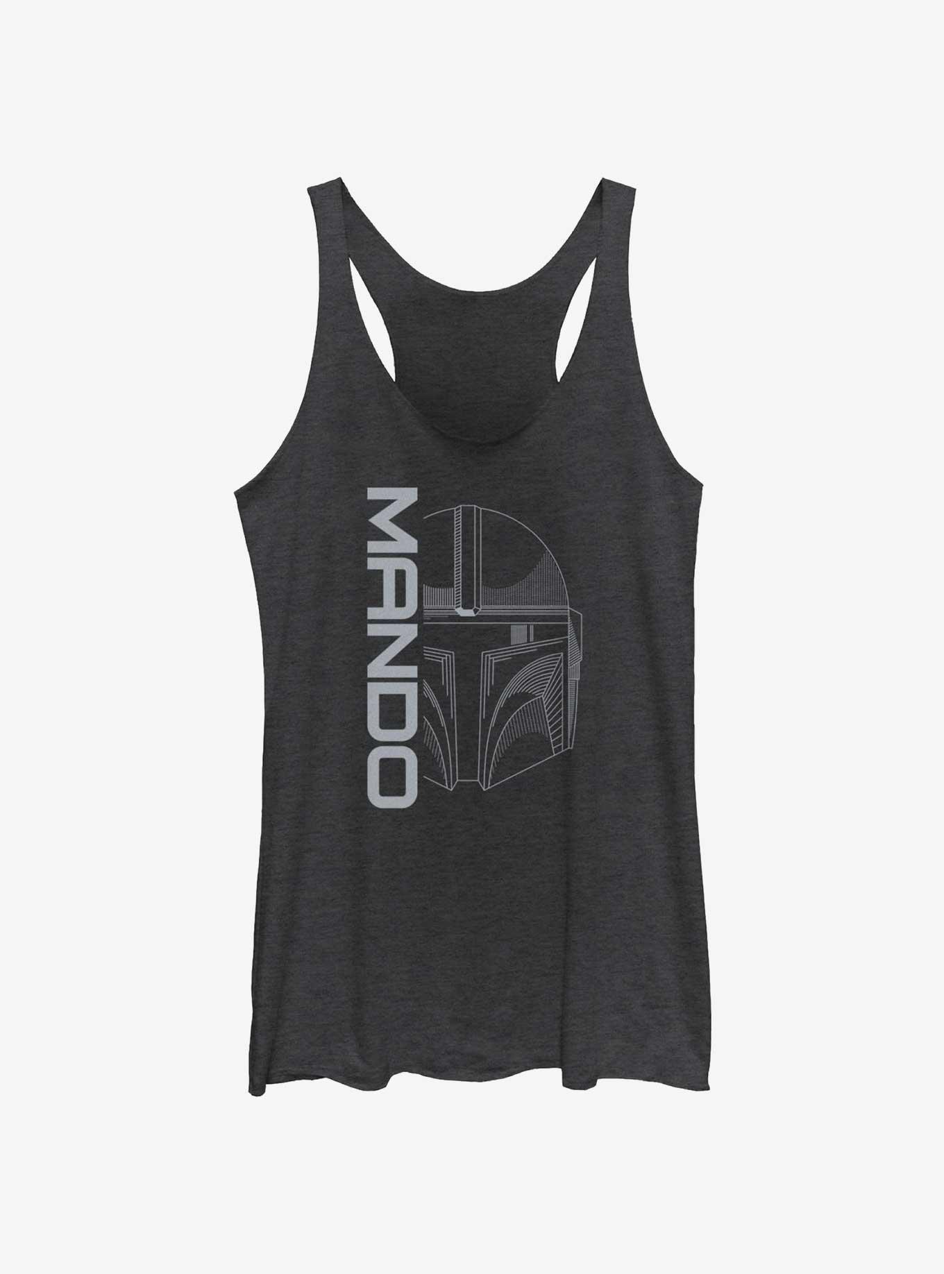 Star Wars The Mandalorian Line Art Mando Head Womens Tank Top, BLK HTR, hi-res