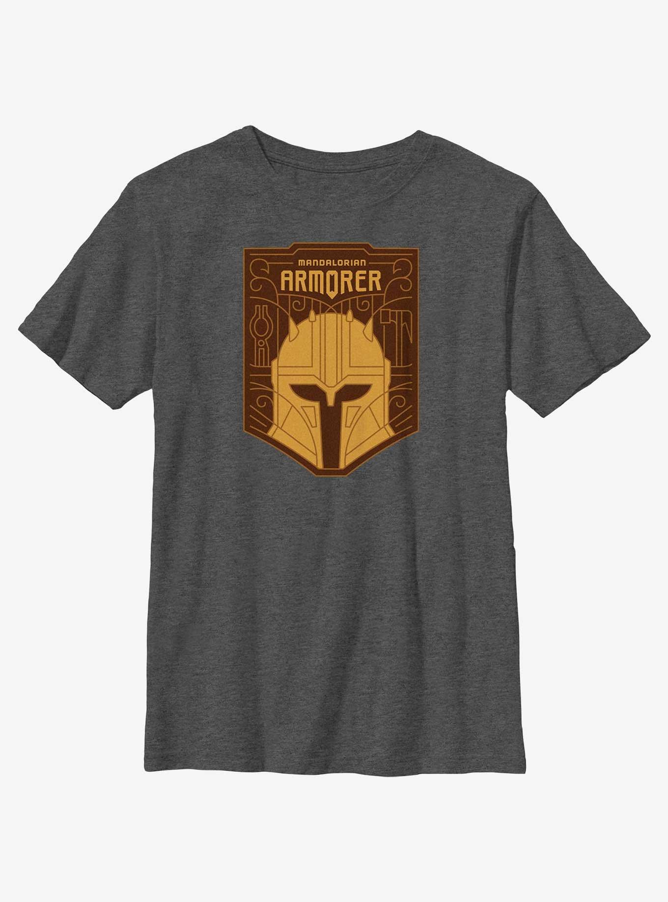 Star Wars The Mandalorian Armorer Crest Youth T-Shirt, CHAR HTR, hi-res