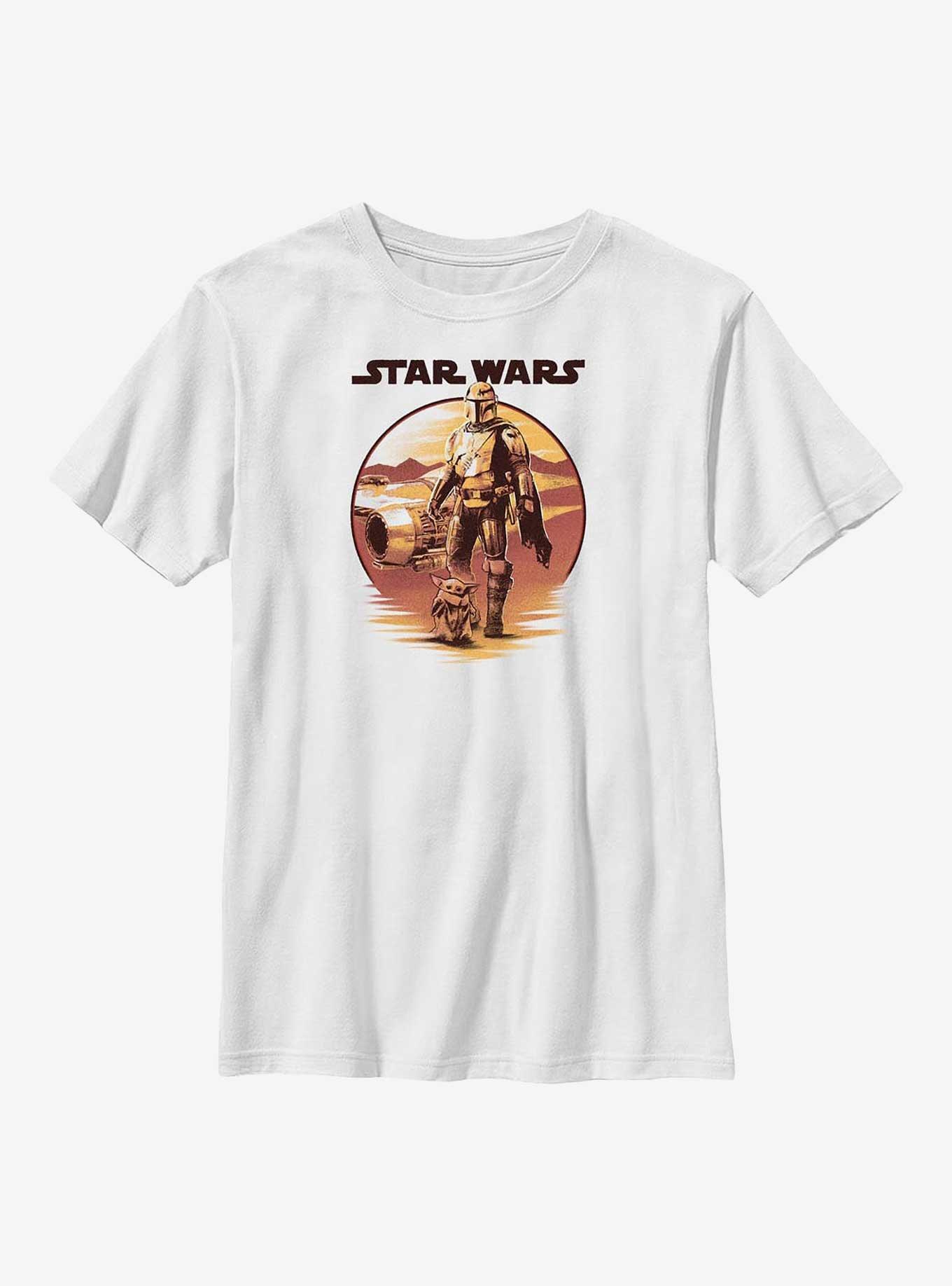Star Wars The Mandalorian Desert Sunset Mando & Grogu Youth T-Shirt, WHITE, hi-res