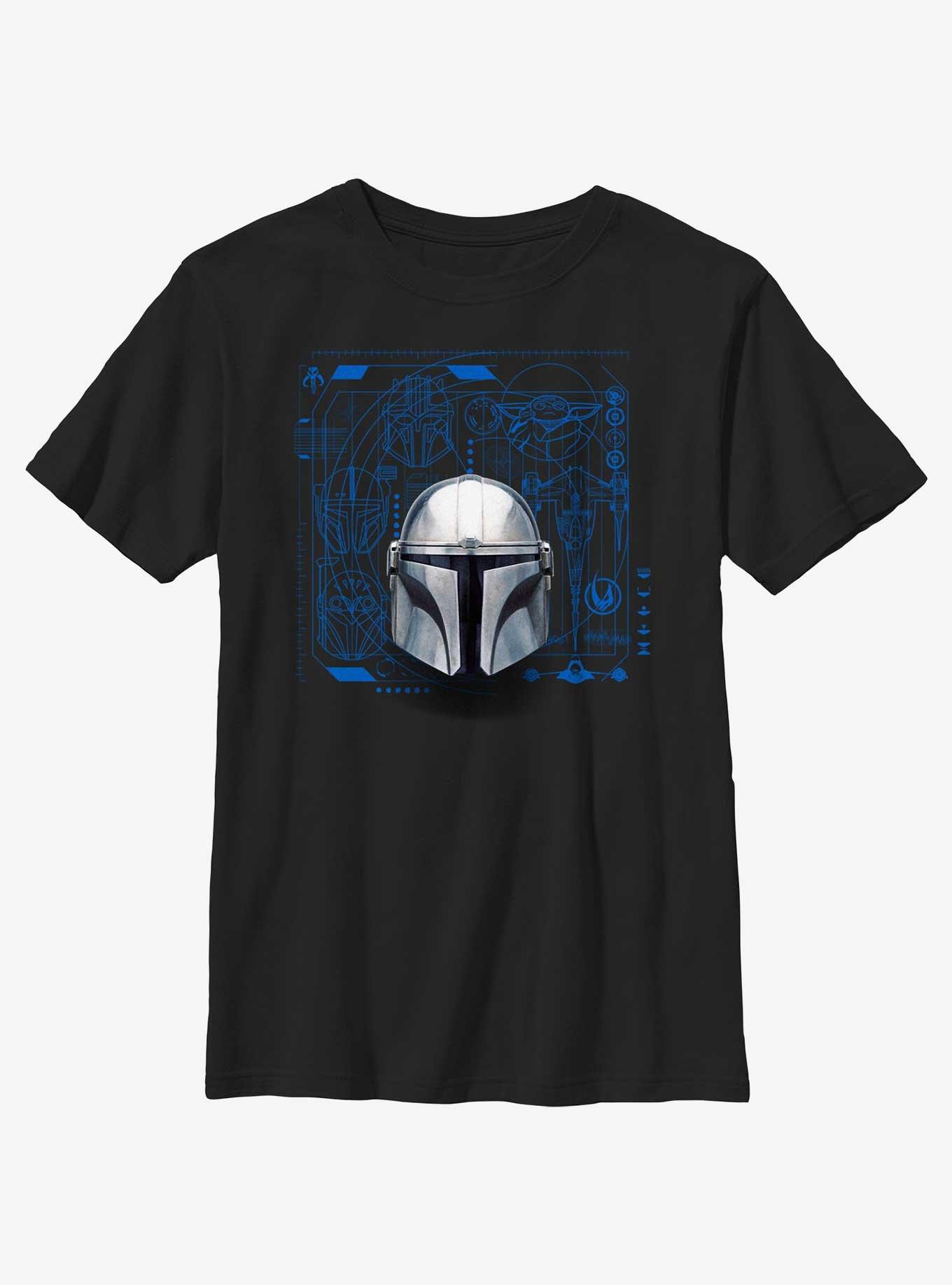 Star Wars The Mandalorian Helmet Schematic Youth T-Shirt, , hi-res