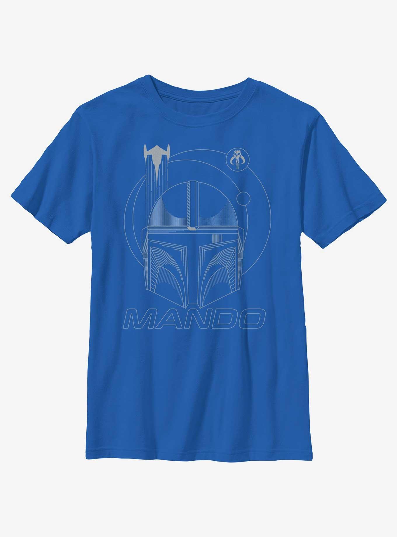 Star Wars The Mandalorian Mando Line Art Youth T-Shirt, ROYAL, hi-res