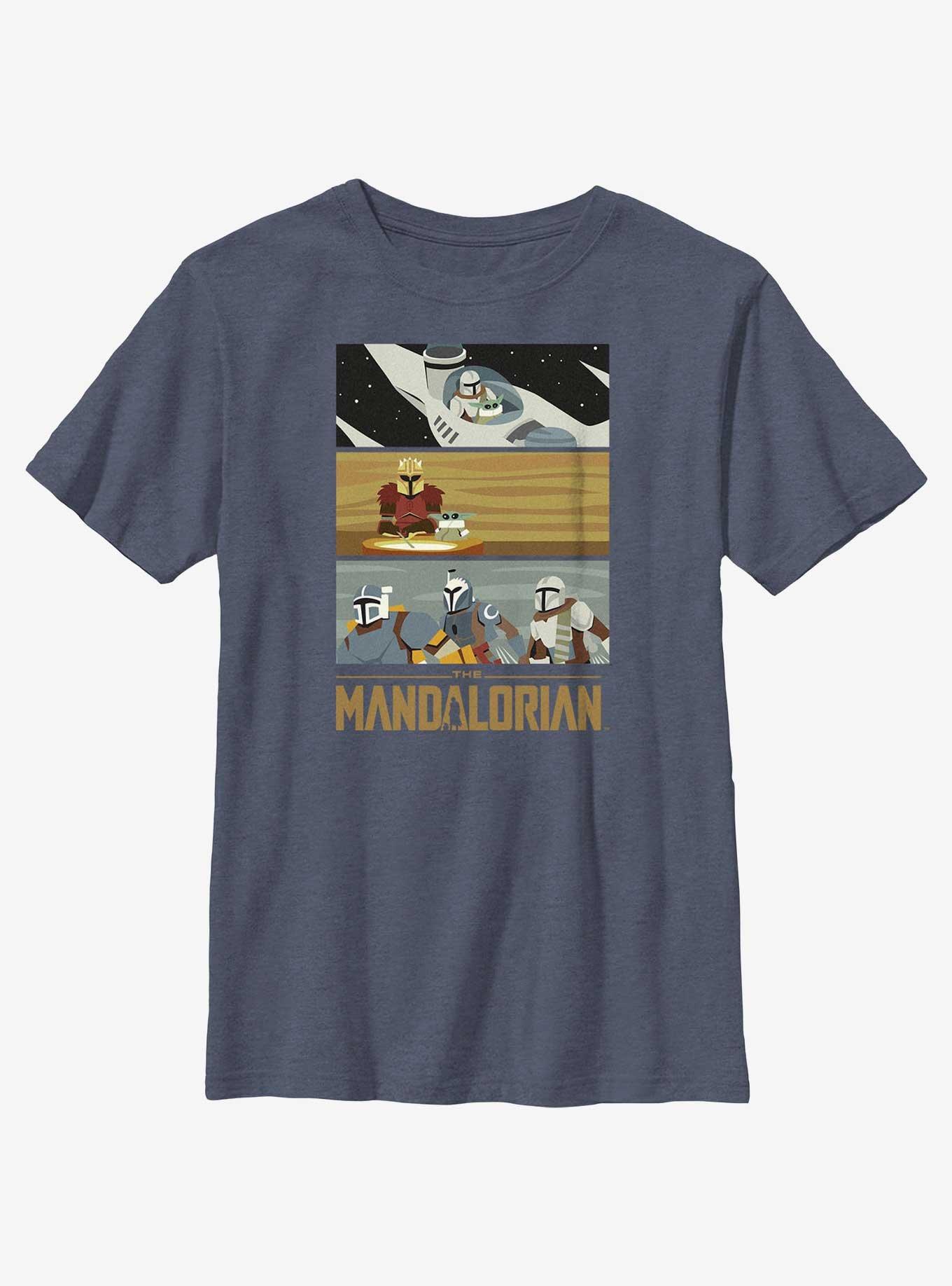 Star Wars The Mandalorian Grogu & Mando Scene Panels Youth T-Shirt, , hi-res