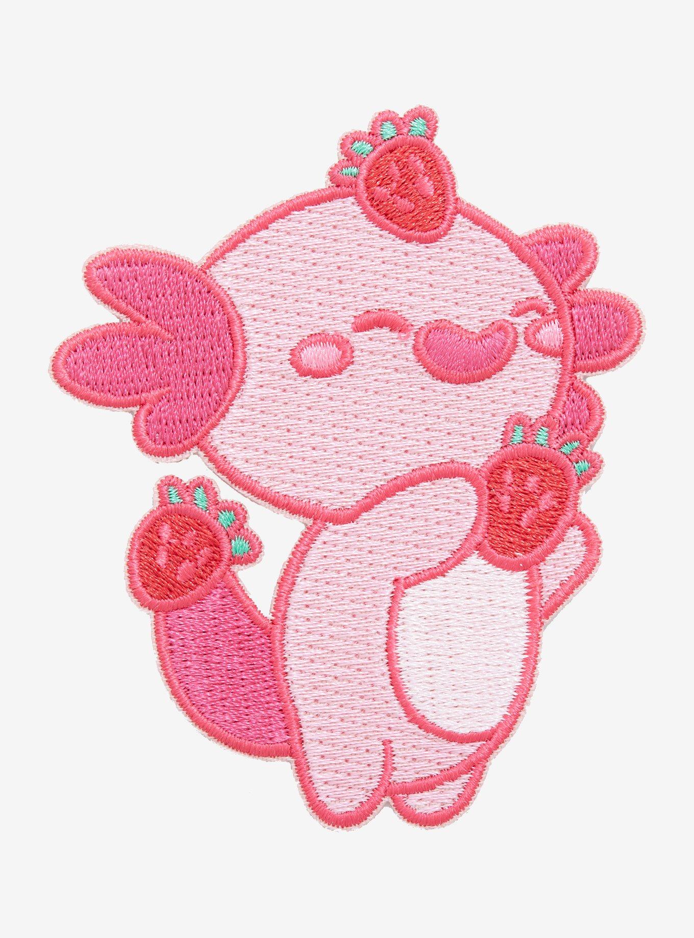 Strawberry Axolotl Embroidered Iron-On Patch - BoxLunch Exclusive, , hi-res
