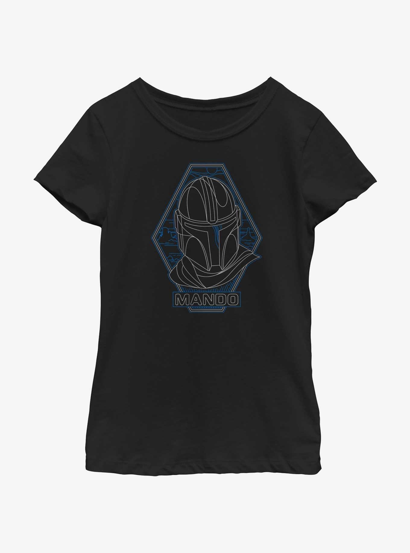 Star Wars The Mandalorian Mando Portrait Youth Girls T-Shirt, BLACK, hi-res view 1