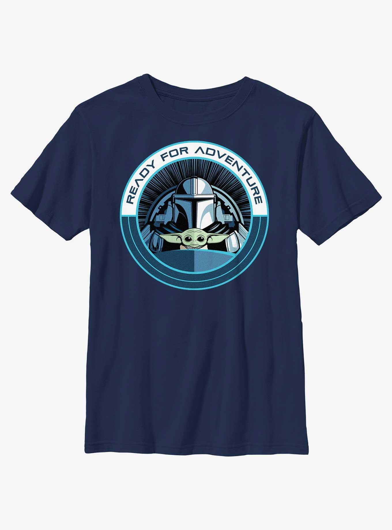 Star Wars The Mandalorian Grogu & Mando Ready For Adventure Badge Youth T-Shirt, , hi-res
