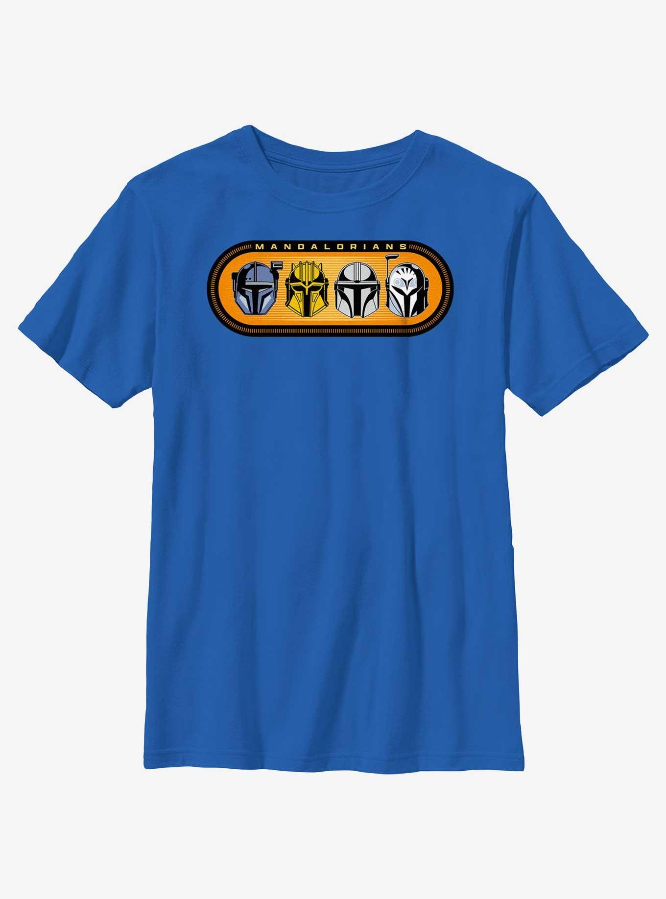 Star Wars The Mandalorian Helmets Badge Youth T-Shirt, ROYAL, hi-res