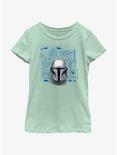 Star Wars The Mandalorian Helmet Schematic Youth Girls T-Shirt, MINT, hi-res