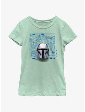 Star Wars The Mandalorian Helmet Schematic Youth Girls T-Shirt, , hi-res