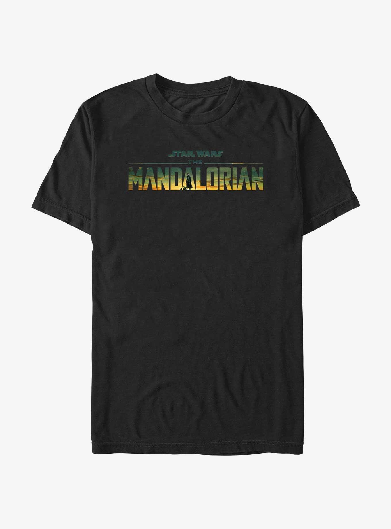 Star Wars The Mandalorian Desert Sunset Logo T-Shirt, BLACK, hi-res