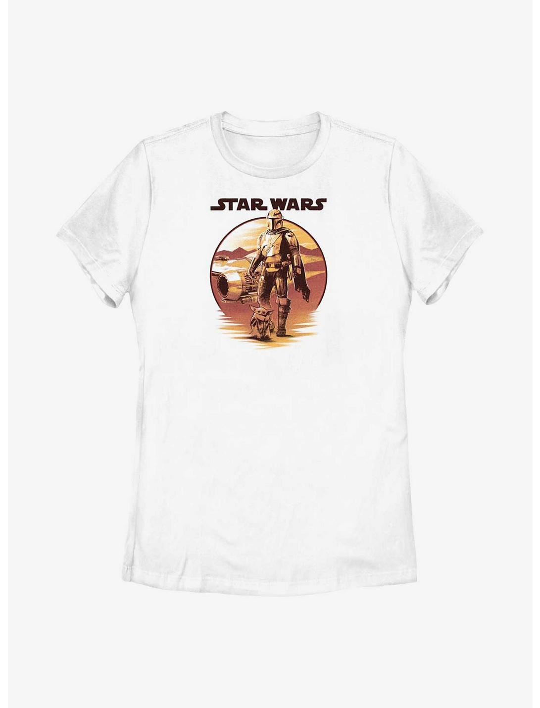 Star Wars The Mandalorian Desert Sunset Mando & Grogu Womens T-Shirt, WHITE, hi-res