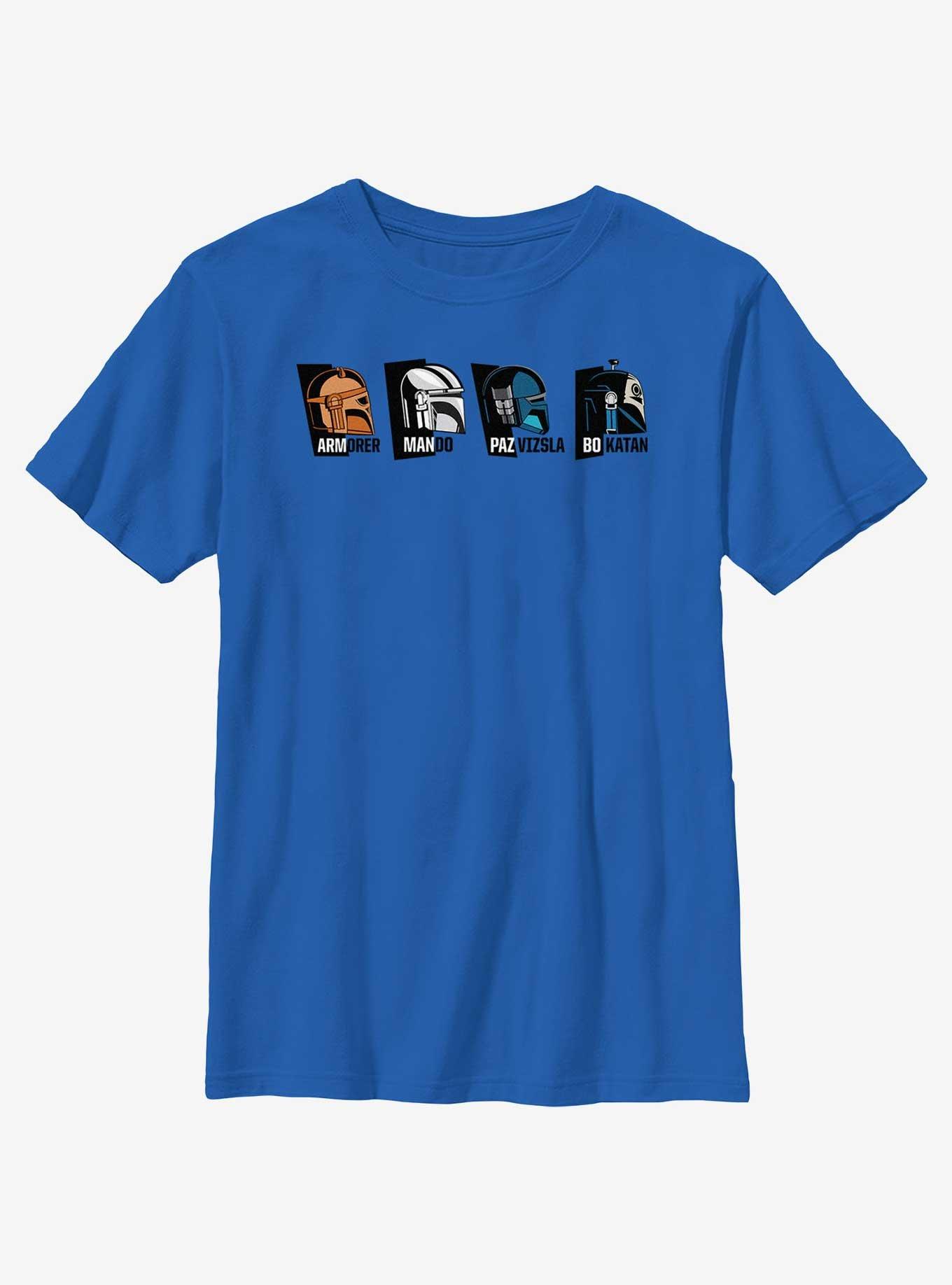 Star Wars The Mandalorian Helmet Heads Armorer, Mando, Paz Vizsla & Bo-Katan Youth T-Shirt, ROYAL, hi-res