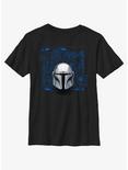 Star Wars The Mandalorian Helmet Schematic Youth T-Shirt, BLACK, hi-res