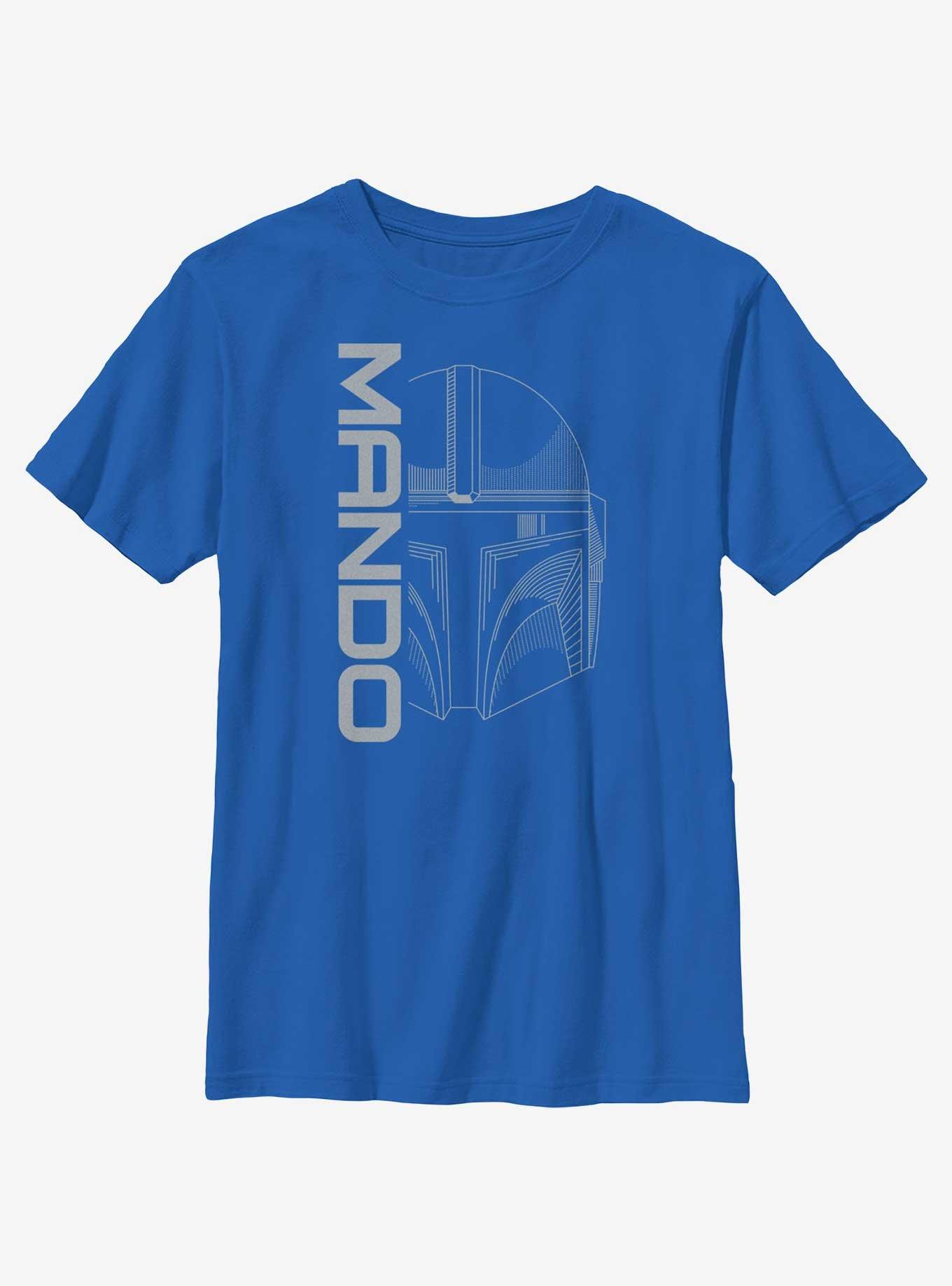 Star Wars The Mandalorian Line Art Mando Head Youth T-Shirt, ROYAL, hi-res