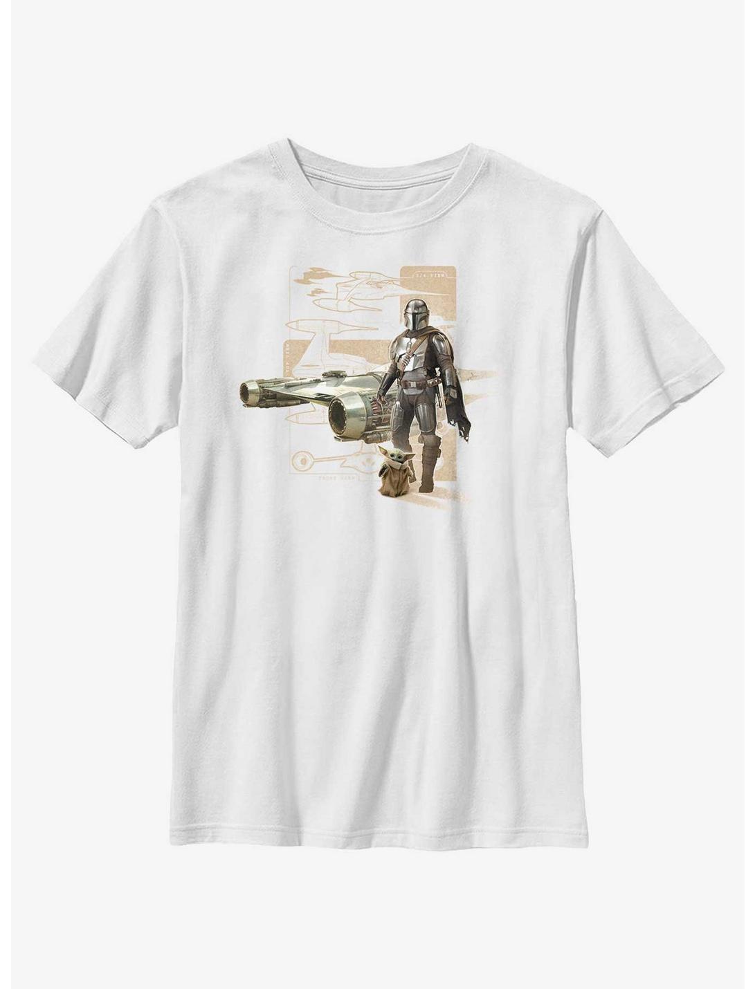 Star Wars The Mandalorian Mando N-1 Starfighter Schematic Youth T-Shirt, WHITE, hi-res