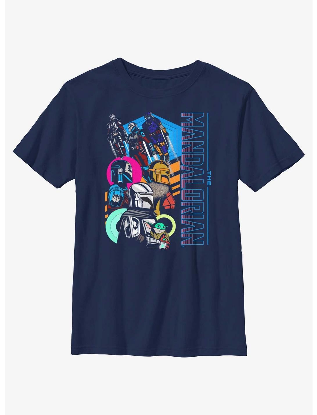 Star Wars The Mandalorian Fearsome Warriors Portrait Youth T-Shirt, NAVY, hi-res