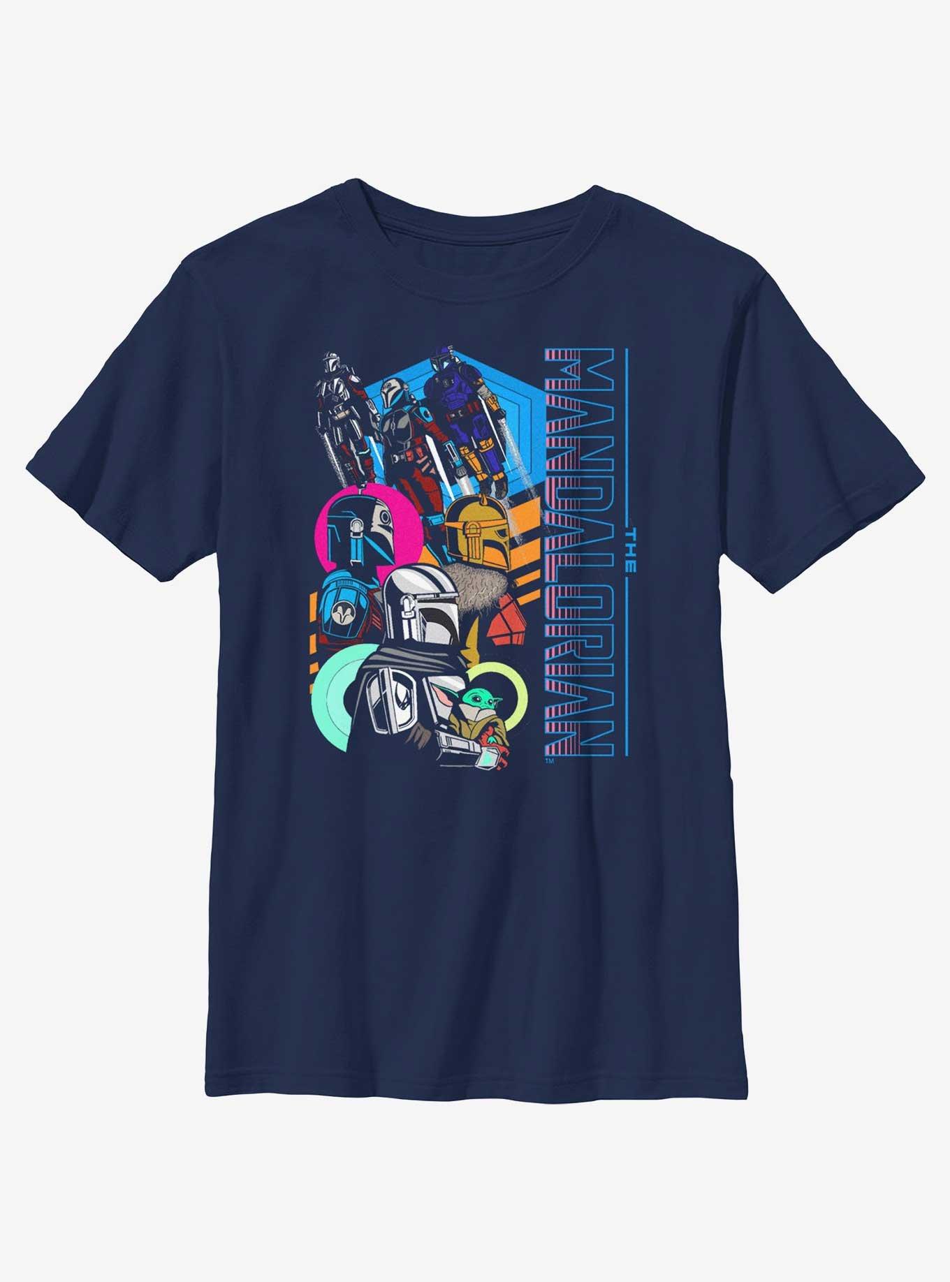 Star Wars The Mandalorian Fearsome Warriors Portrait Youth T-Shirt, NAVY, hi-res
