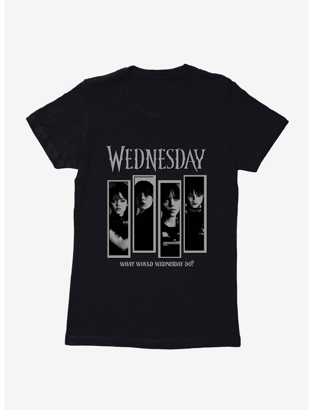 Wednesday What Would Wednesday Do? Panels Womens T-Shirt, BLACK, hi-res