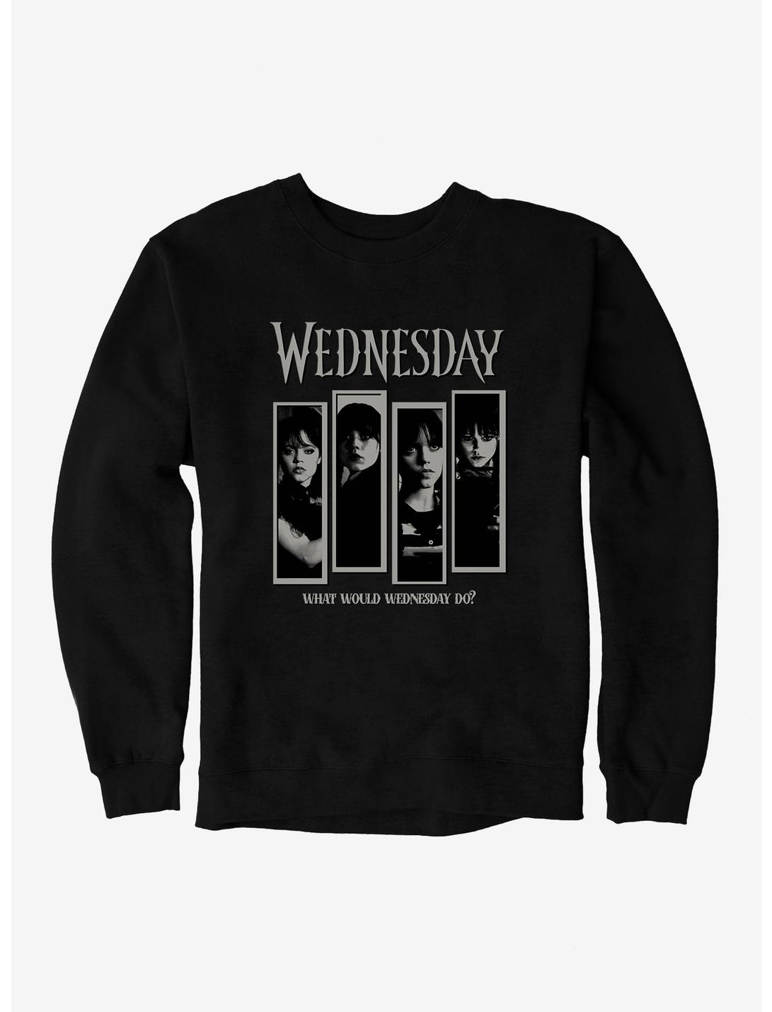 Wednesday What Would Wednesday Do? Panels Sweatshirt, BLACK, hi-res